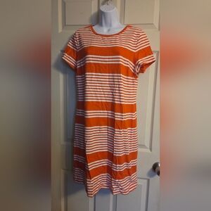 Old Navy Striped Red/Orange & White Short Sleeve Shift Dress Large